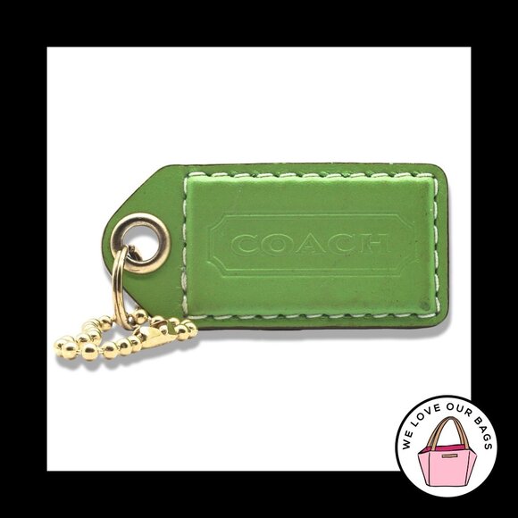 2.5" Large Y2K VINTAGE COACH Green Leather Brass Fob Bag Charm Keychain Hang Tag - Picture 1 of 1